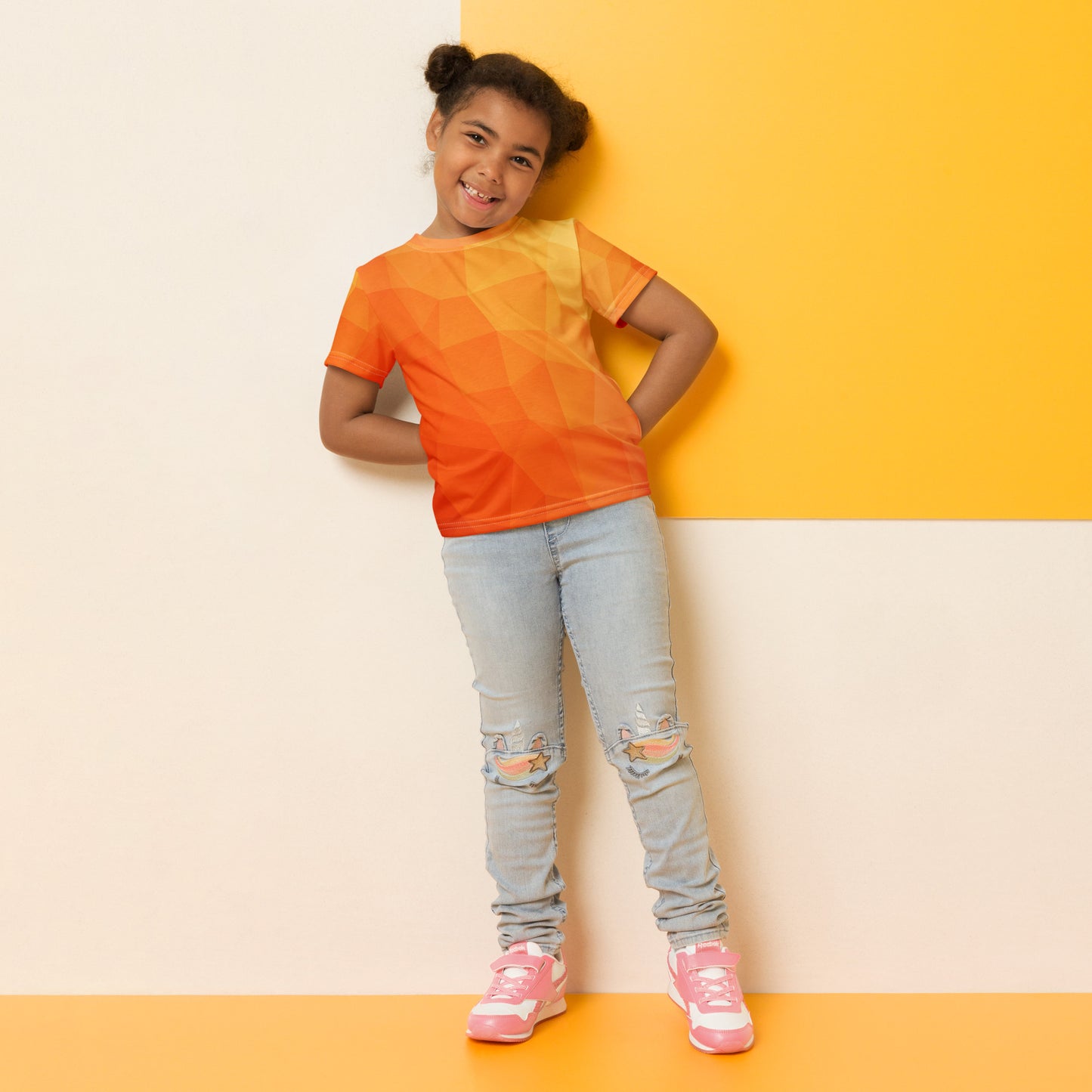 Kids crew neck t-shirt - orange pattern - print on demand