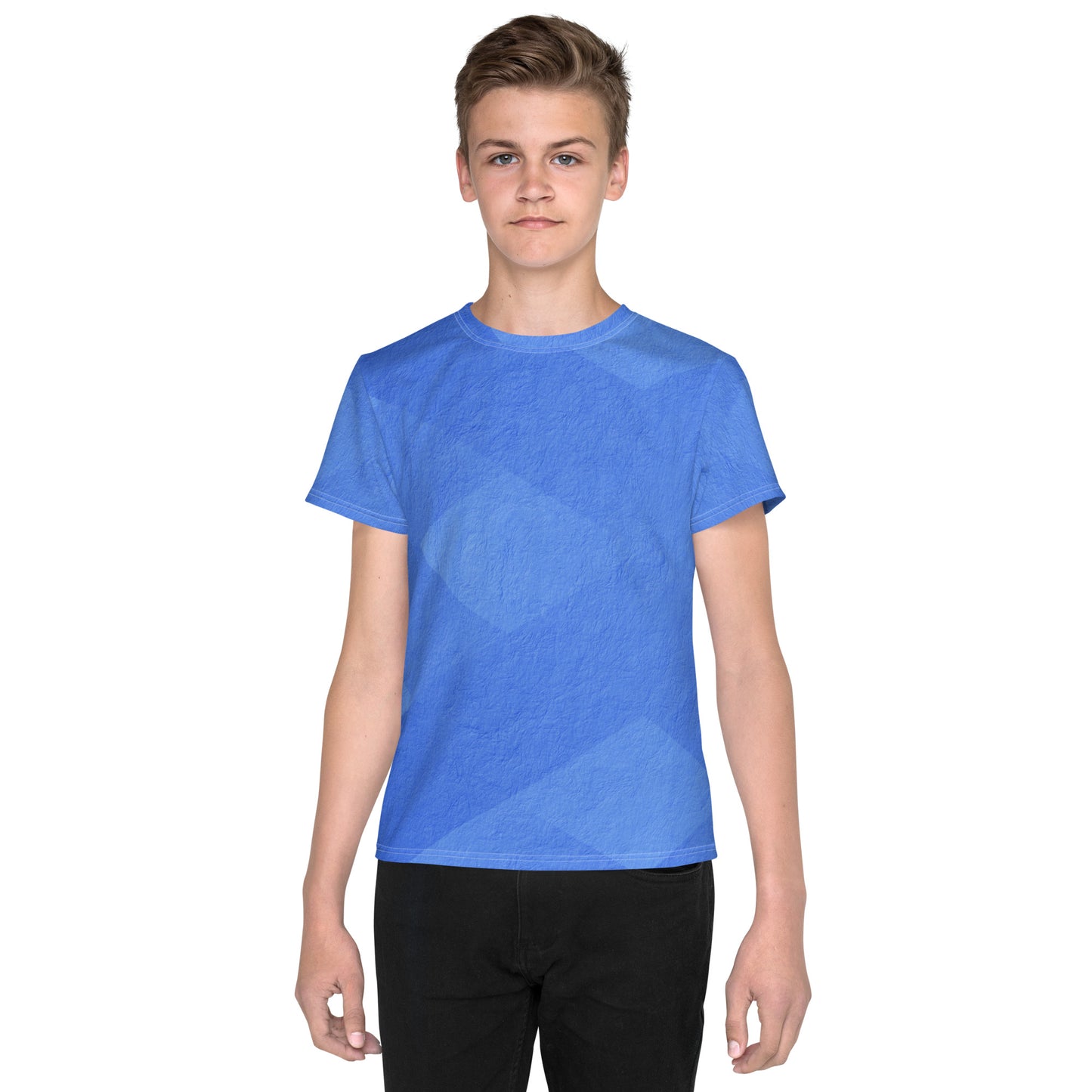 Youth crew neck t-shirt  - blue pattern - print on demand