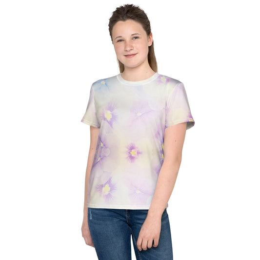 Youth crew neck t-shirt  - flowers pattern - print on demand