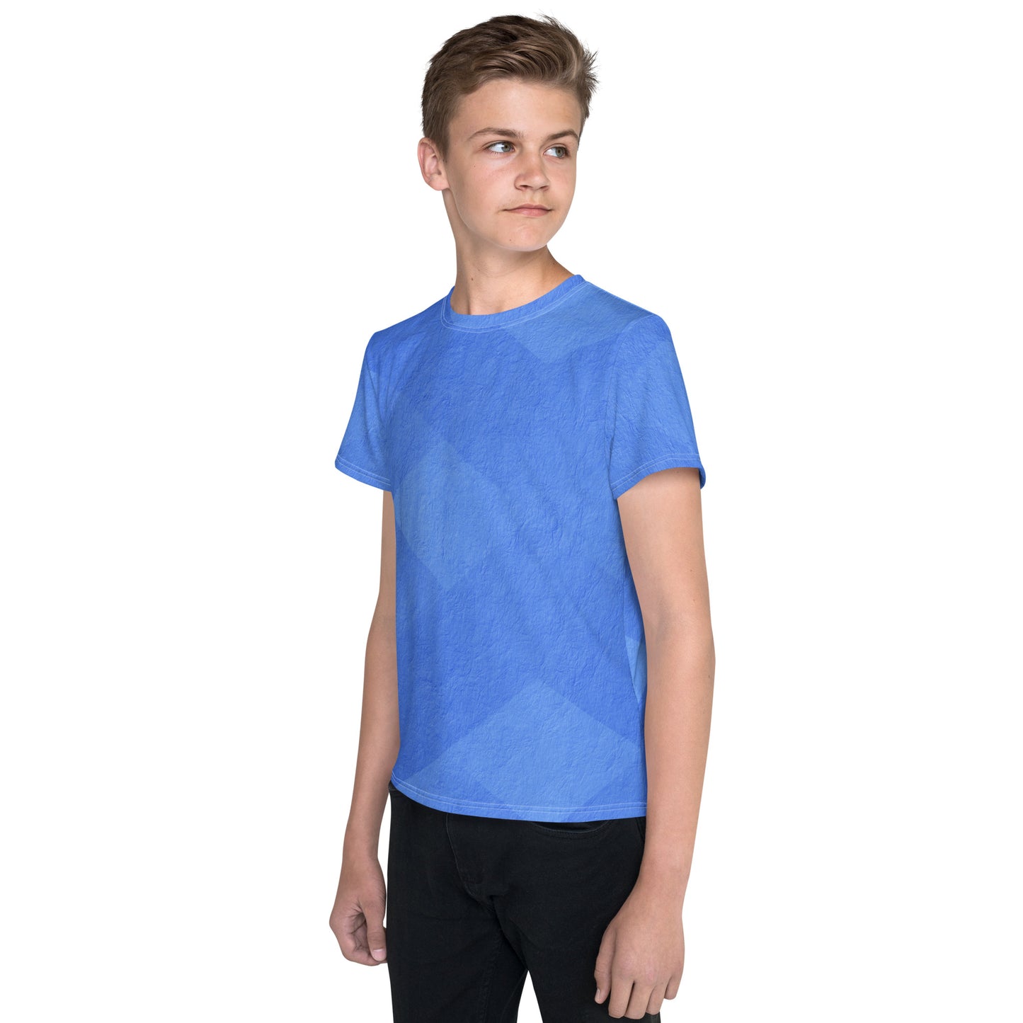 Youth crew neck t-shirt  - blue pattern - print on demand