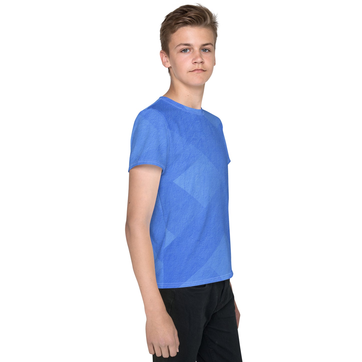 Youth crew neck t-shirt  - blue pattern - print on demand