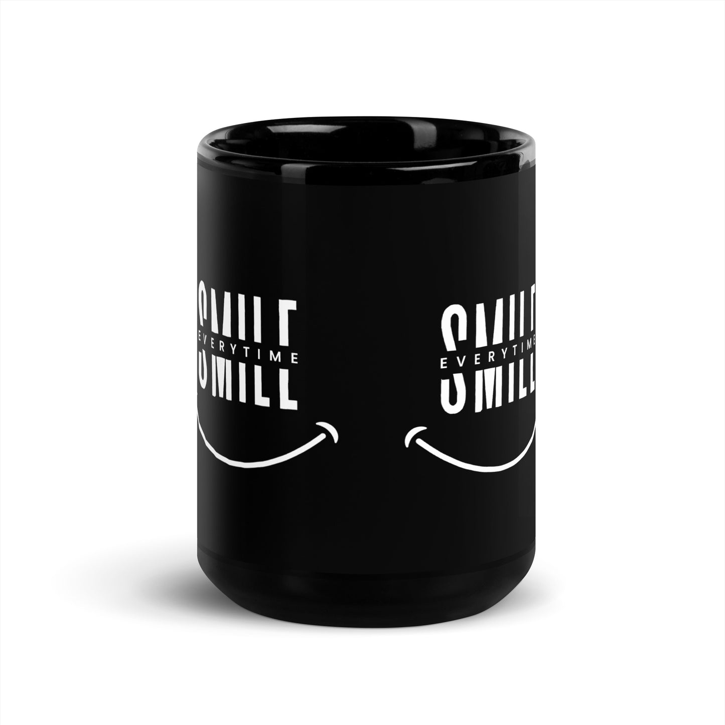 Black Glossy Mug - smile every time - print to demand