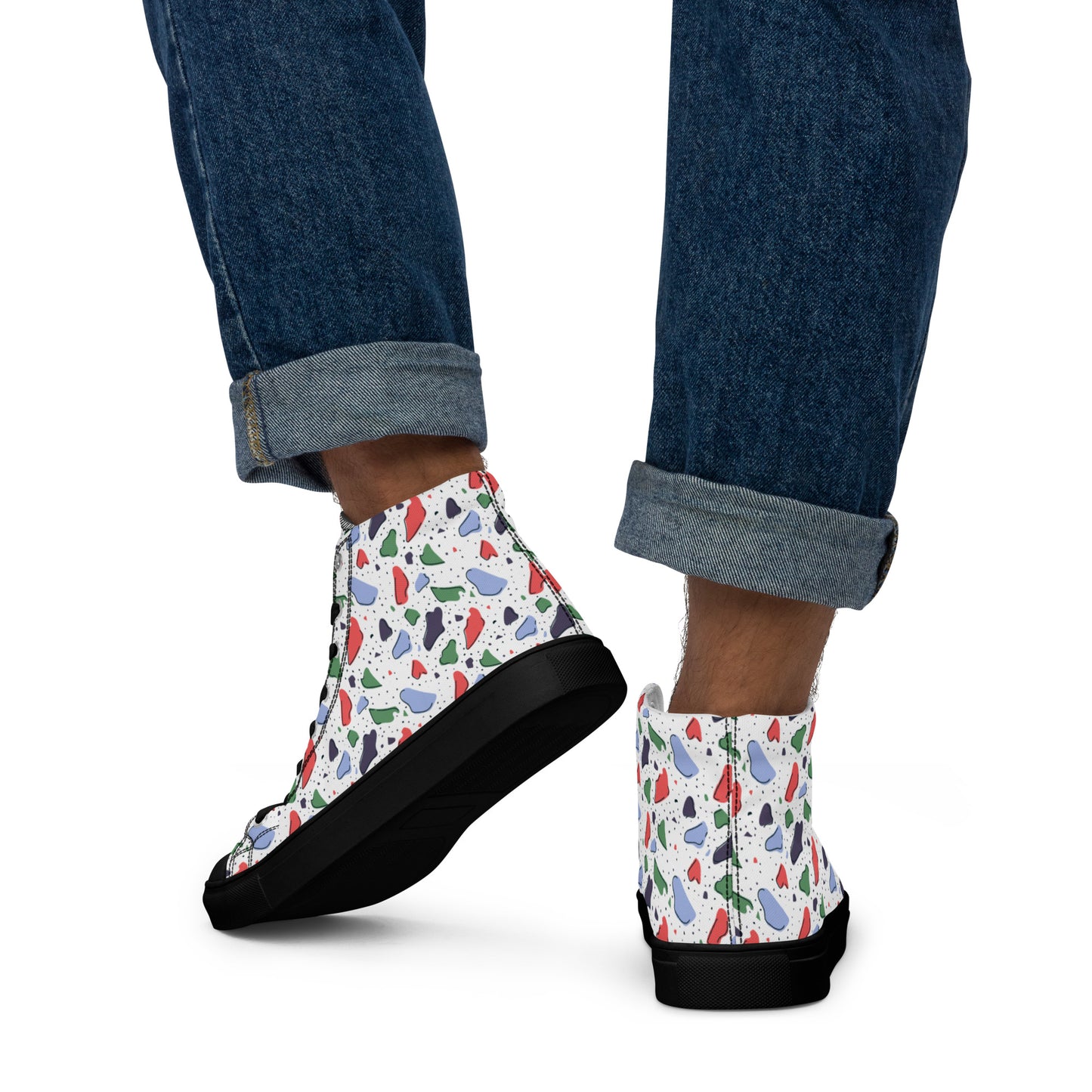 Men’s high top canvas shoes  - Colorful terrazzo pattern design - print on demand