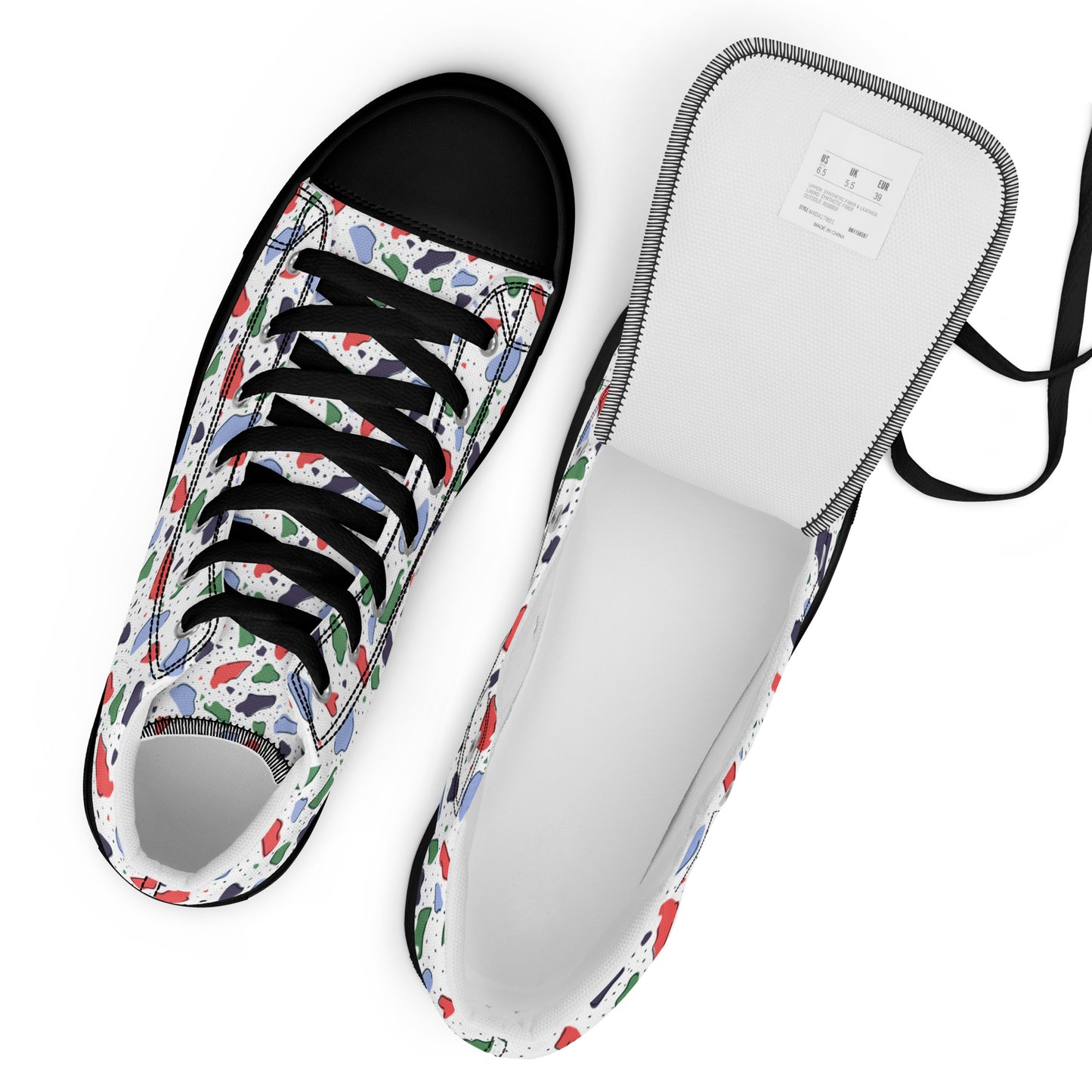 Men’s high top canvas shoes  - Colorful terrazzo pattern design - print on demand