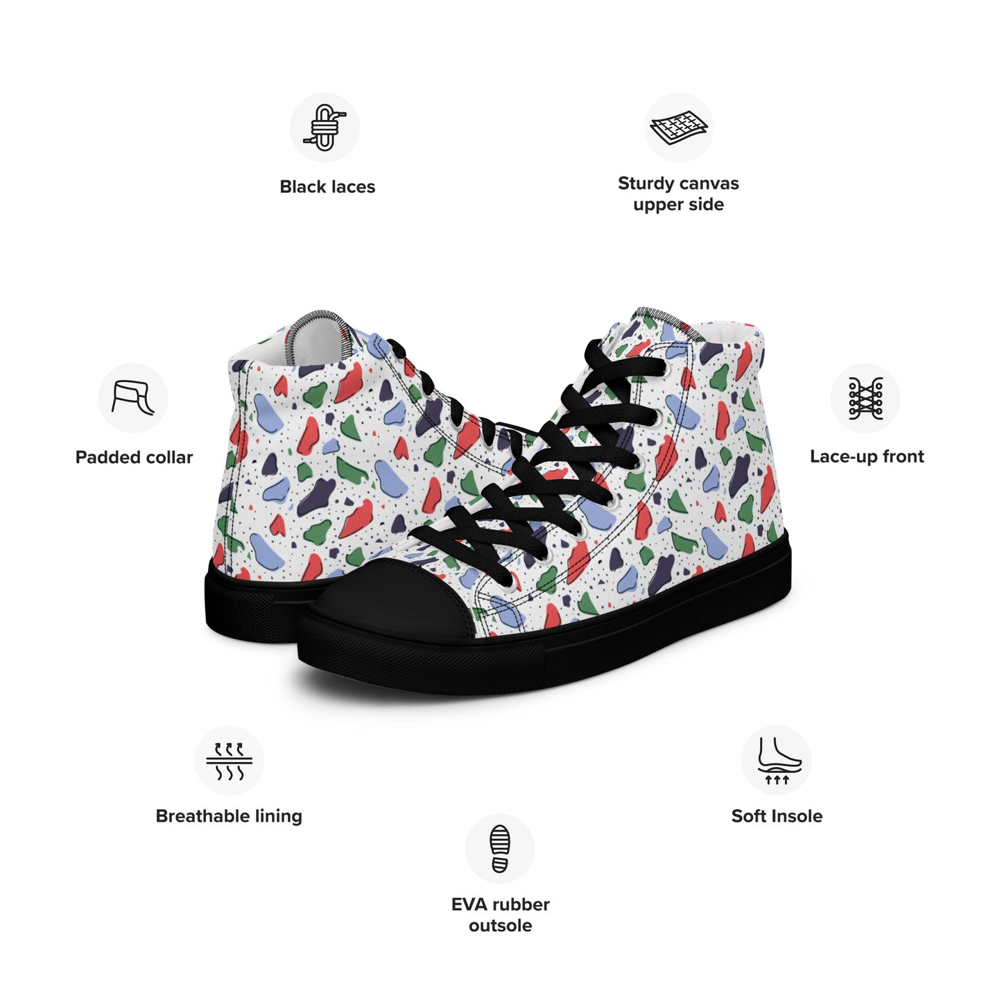 Men’s high top canvas shoes  - Colorful terrazzo pattern design - print on demand