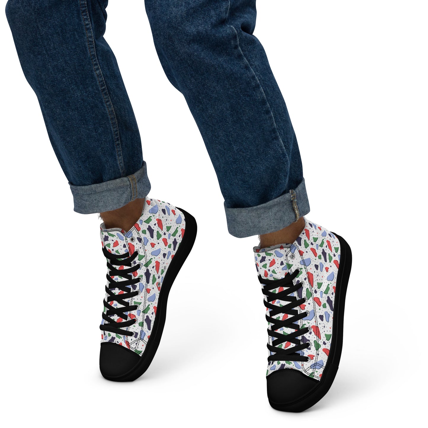 Men’s high top canvas shoes  - Colorful terrazzo pattern design - print on demand