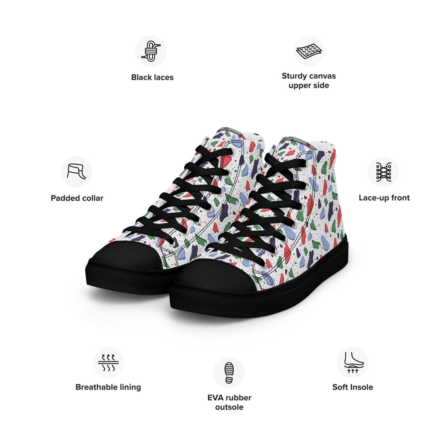 Men’s high top canvas shoes  - Colorful terrazzo pattern design - print on demand