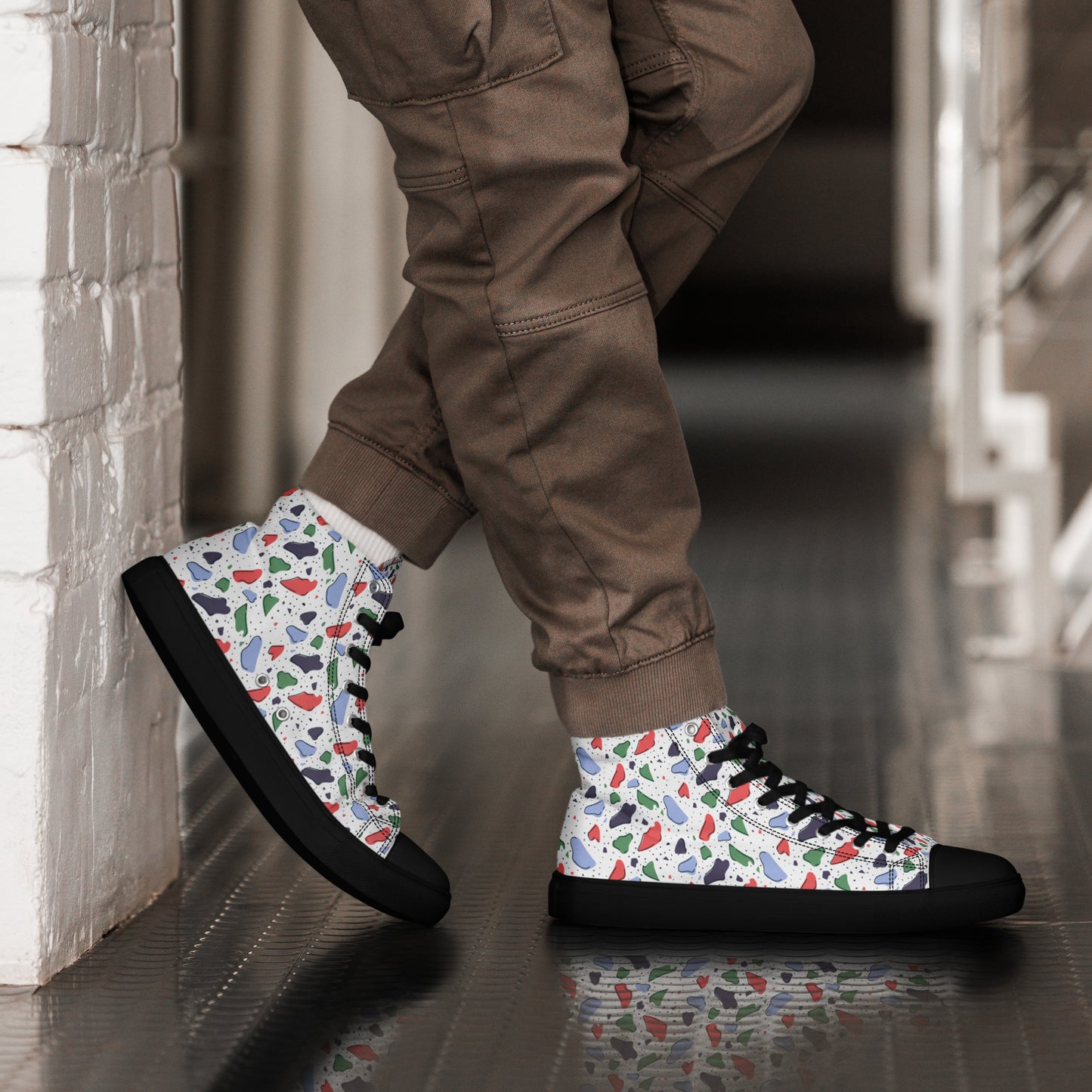 Men’s high top canvas shoes  - Colorful terrazzo pattern design - print on demand