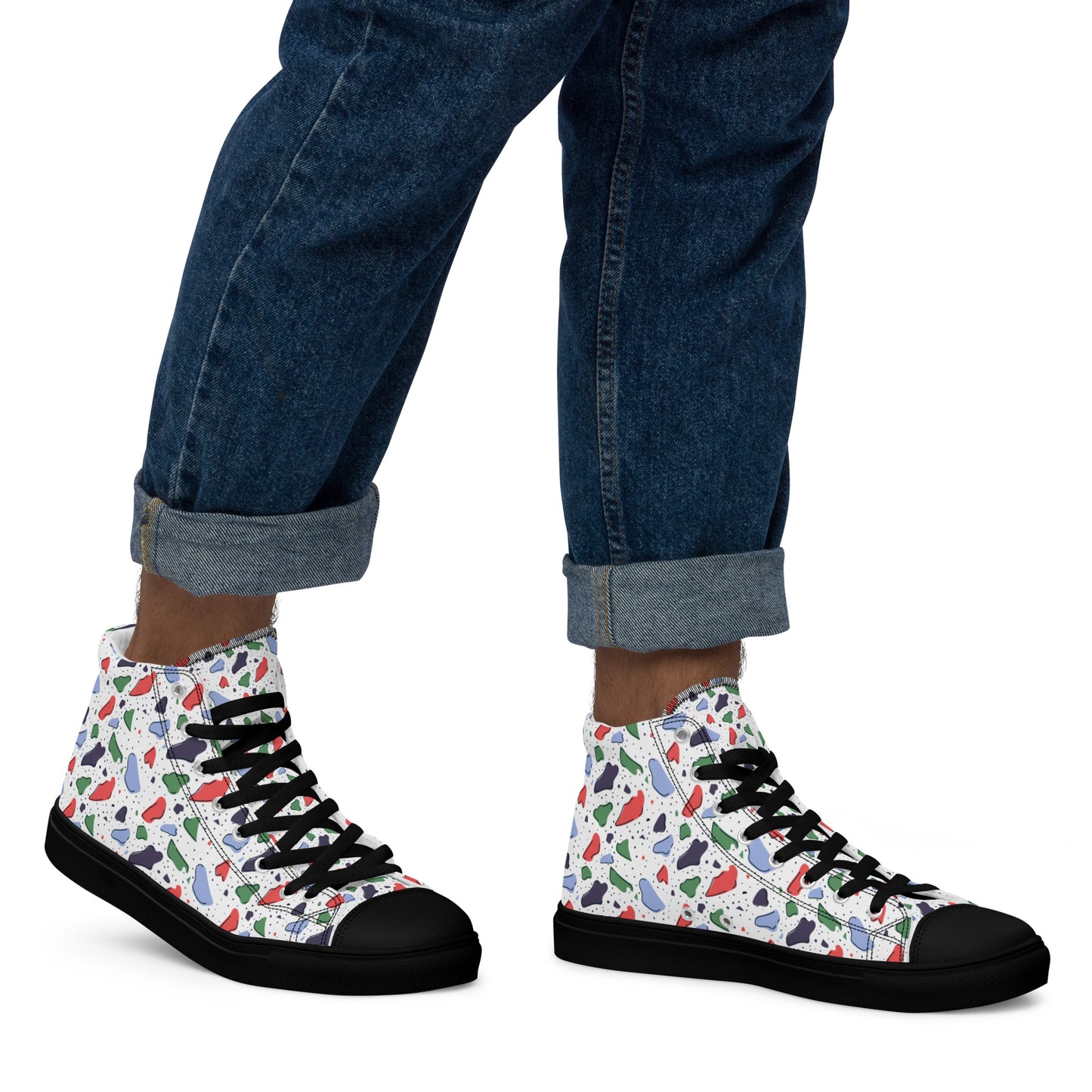 Men’s high top canvas shoes  - Colorful terrazzo pattern design - print on demand