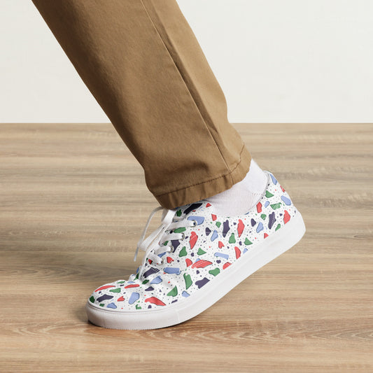 Men’s lace-up canvas shoes - Colorful terrazzo pattern design - print on demand