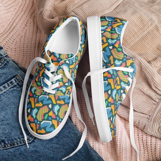 Men’s lace-up canvas shoes  - Flat cutout collage pattern - print on demand