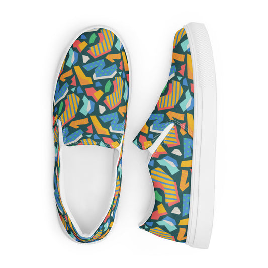 Men’s slip-on canvas shoes  - Flat cutout collage pattern - print on demand