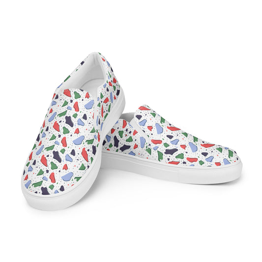 Men’s slip-on canvas shoes  - Colorful terrazzo pattern design - print on demand