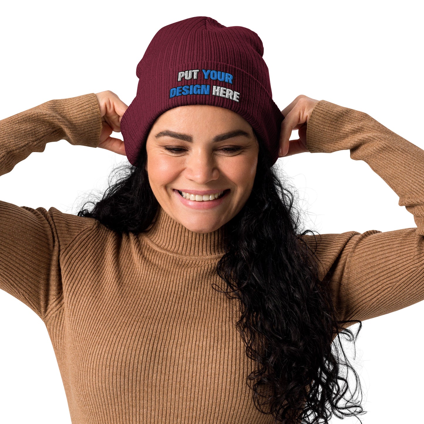 Organic Ribbed Beanie | Atlantis - print your design here | standard color - Flat Embroidery