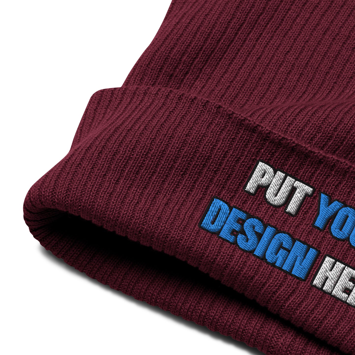 Organic Ribbed Beanie | Atlantis - print your design here | standard color - Flat Embroidery