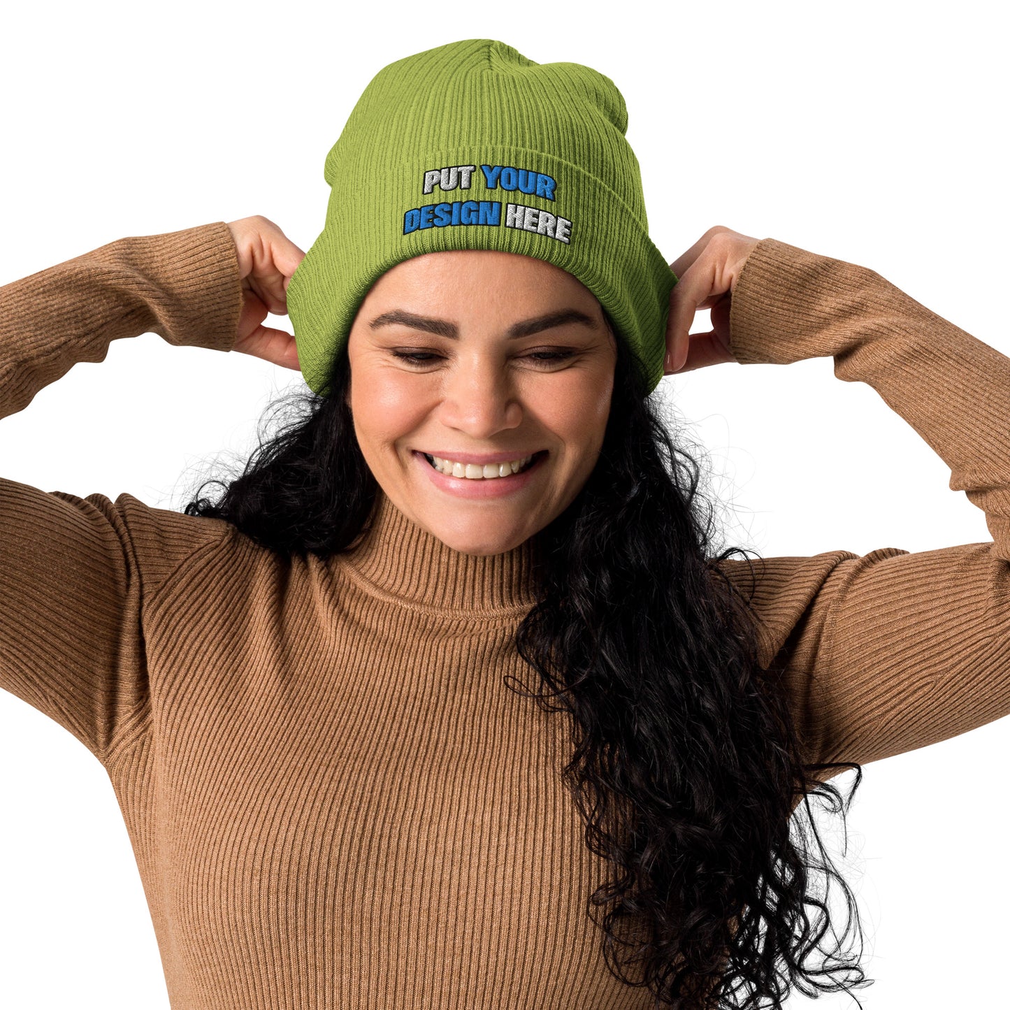 Organic Ribbed Beanie | Atlantis - print your design here | standard color - Flat Embroidery