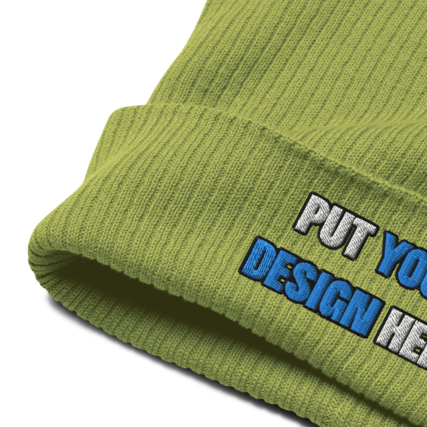 Organic Ribbed Beanie | Atlantis - print your design here | standard color - Flat Embroidery