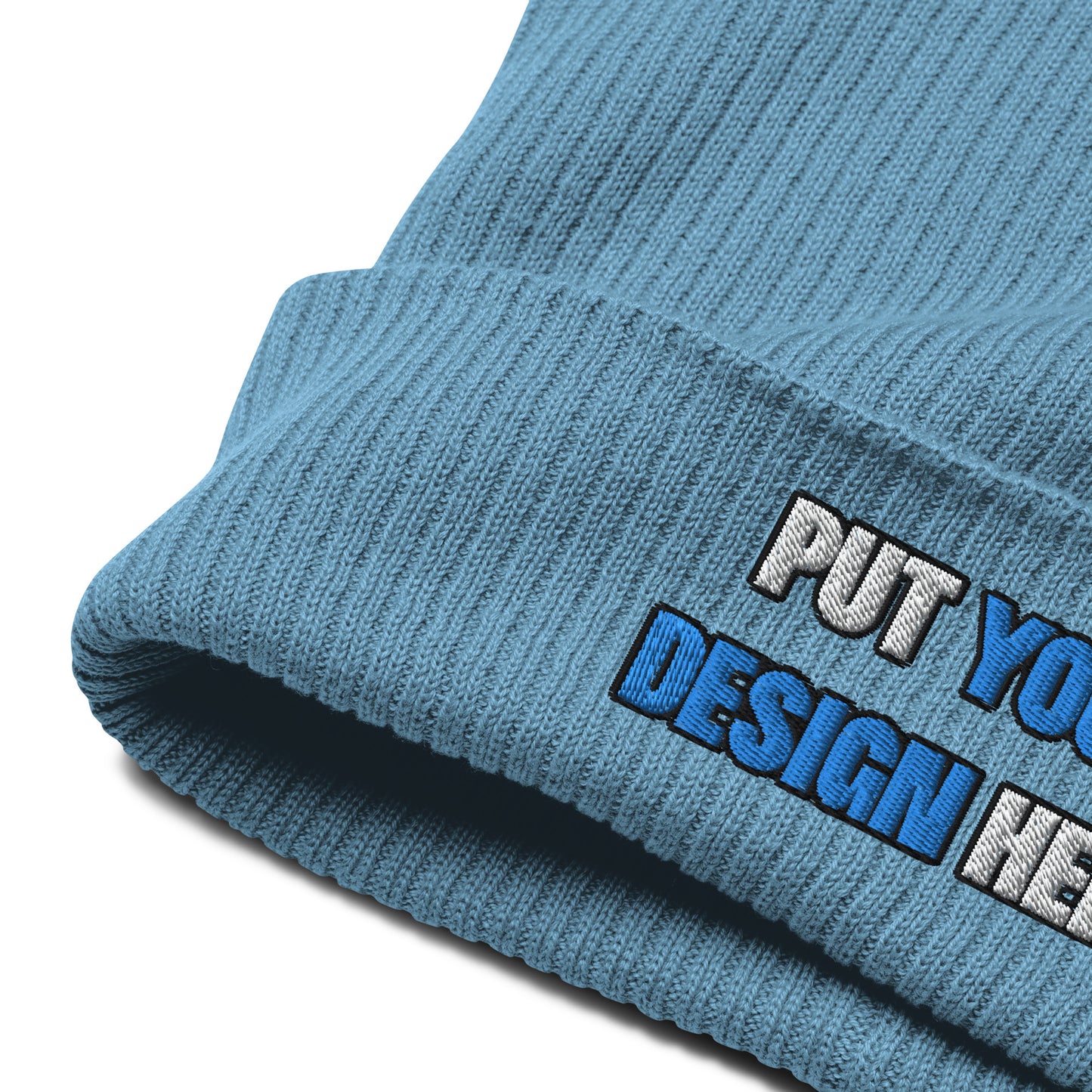 Organic Ribbed Beanie | Atlantis - print your design here | standard color - Flat Embroidery