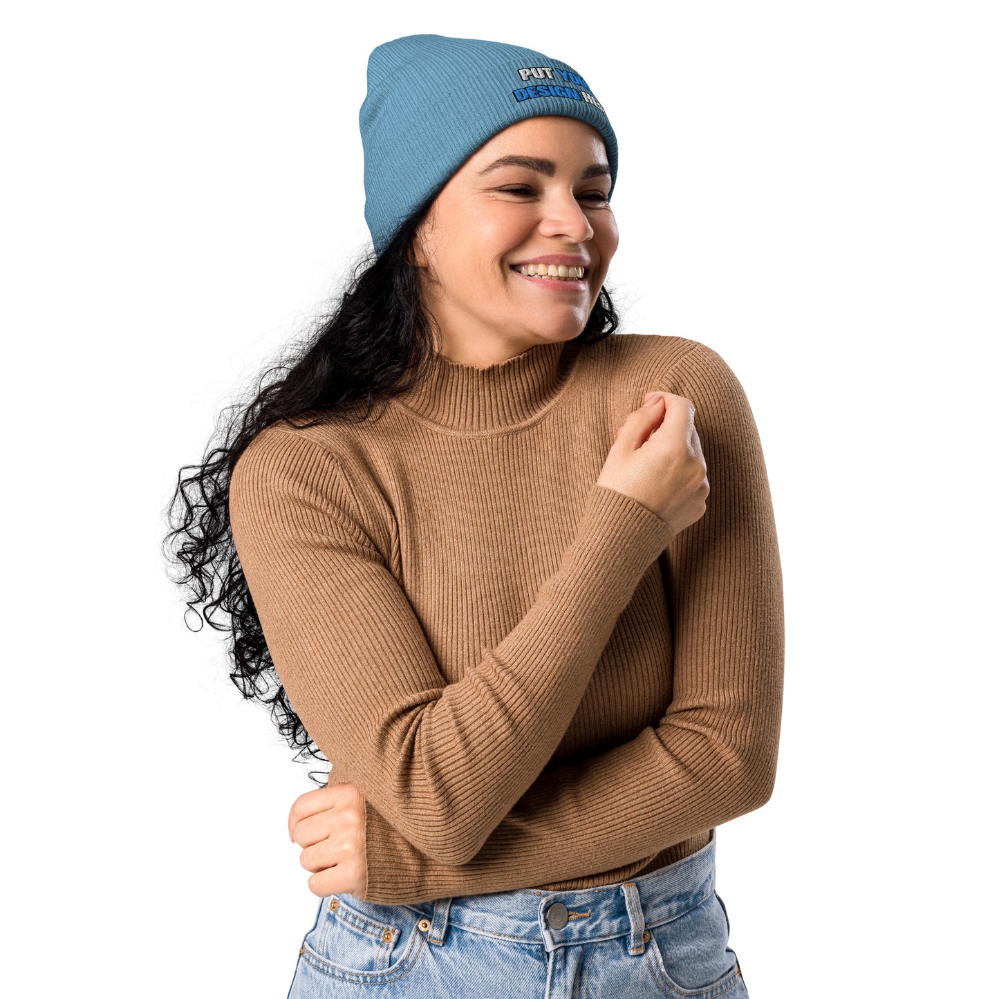 Organic Ribbed Beanie | Atlantis - print your design here | standard color - Flat Embroidery