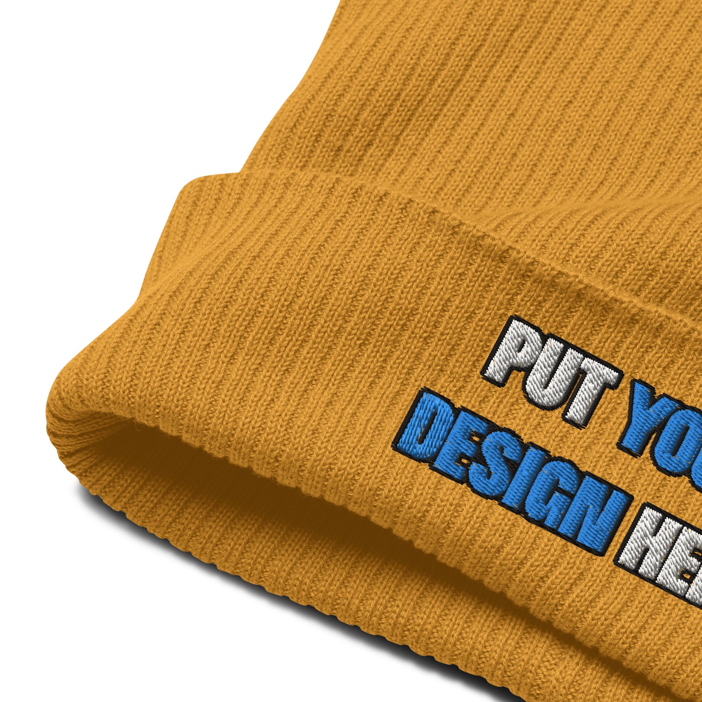 Organic Ribbed Beanie | Atlantis - print your design here | standard color - Flat Embroidery