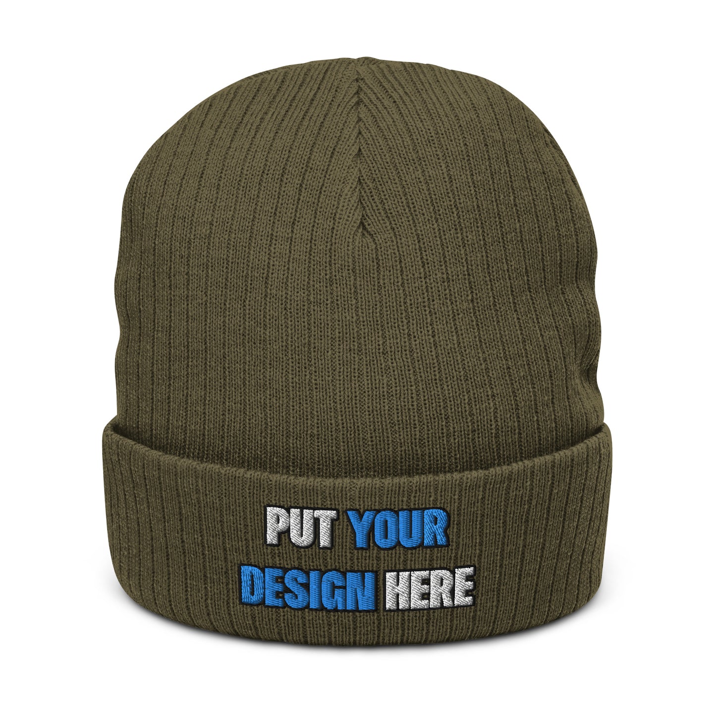 Ribbed Knit Beanie | Atlantis - print your design here - standard color -Flat Embroidery