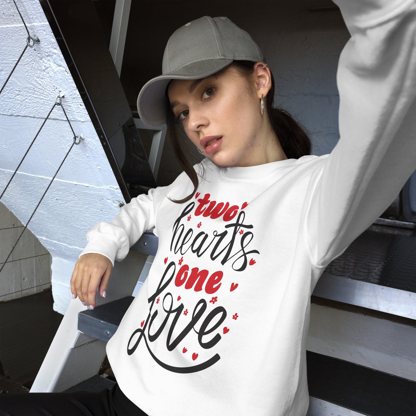 two hearts one love | Unisex Crew Neck Sweatshirt | Gildan 18000