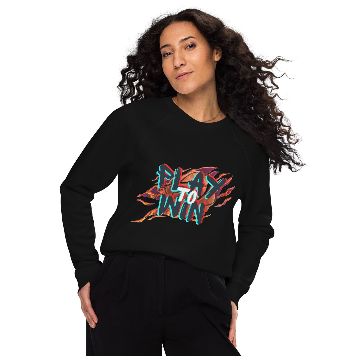 Unisex organic raglan sweatshirt - play to win - print on demand