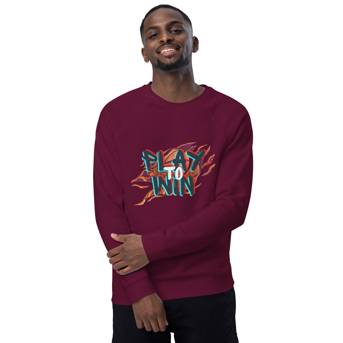 Unisex organic raglan sweatshirt - play to win - print on demand