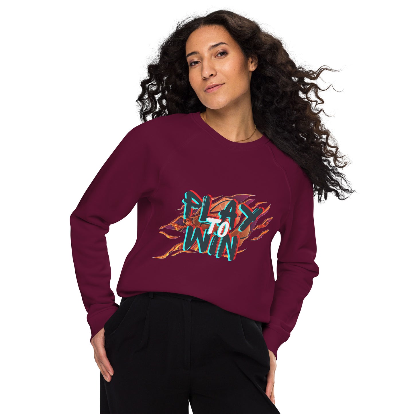 Unisex organic raglan sweatshirt - play to win - print on demand