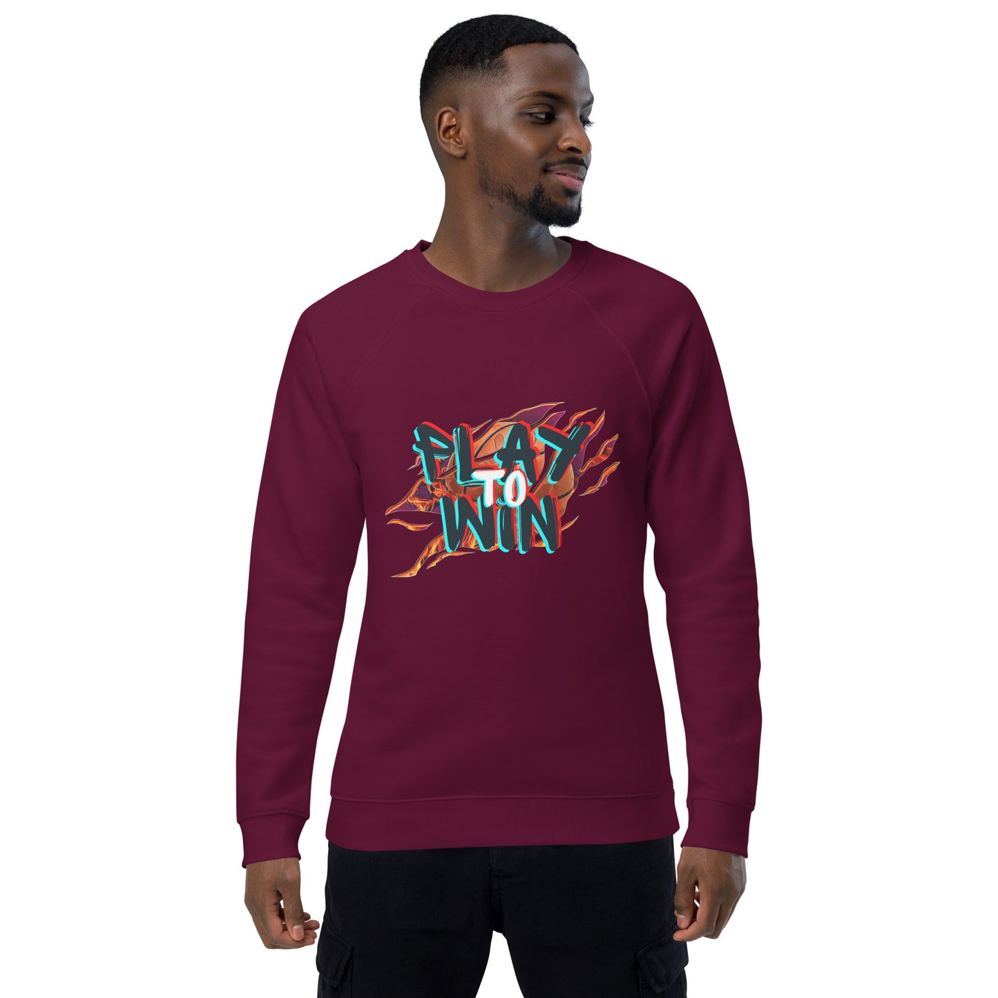 Unisex organic raglan sweatshirt - play to win - print on demand