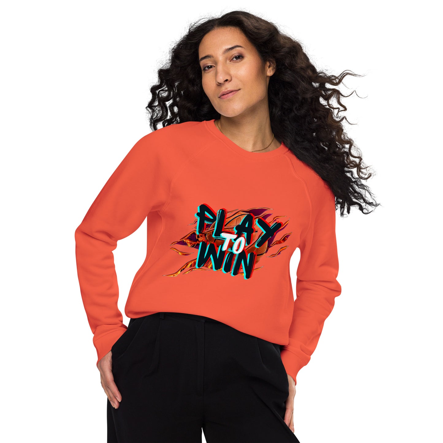 Unisex organic raglan sweatshirt - play to win - print on demand