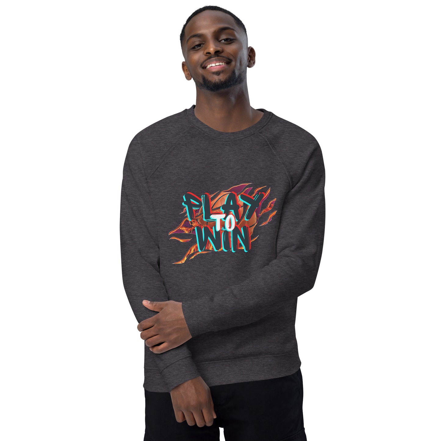 Unisex organic raglan sweatshirt - play to win - print on demand