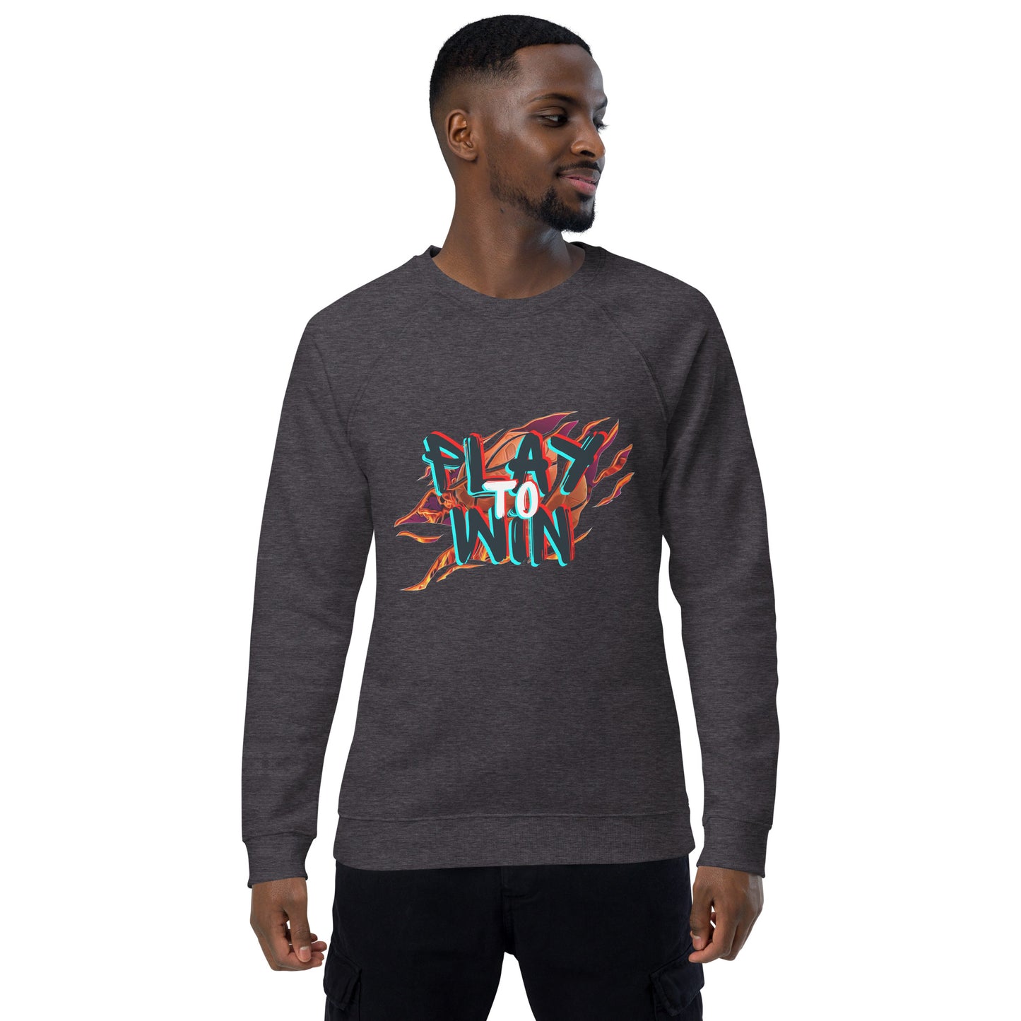 Unisex organic raglan sweatshirt - play to win - print on demand