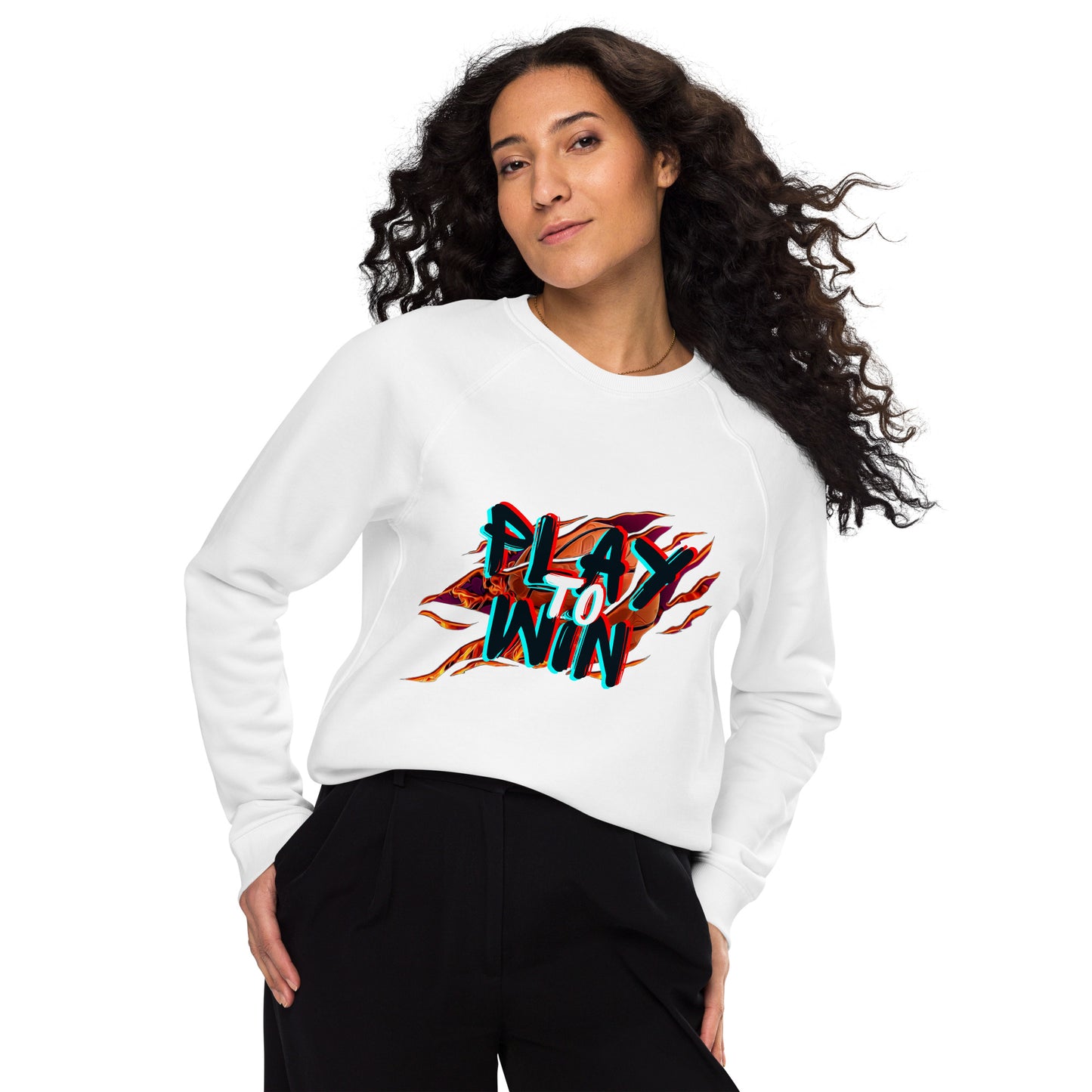 Unisex organic raglan sweatshirt - play to win - print on demand