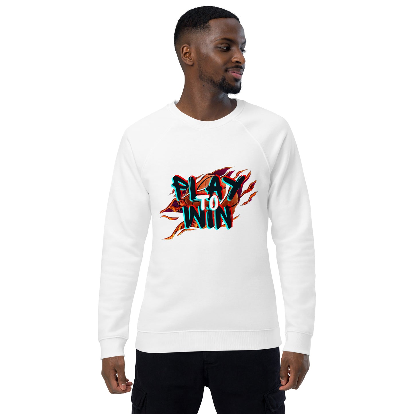 Unisex organic raglan sweatshirt - play to win - print on demand