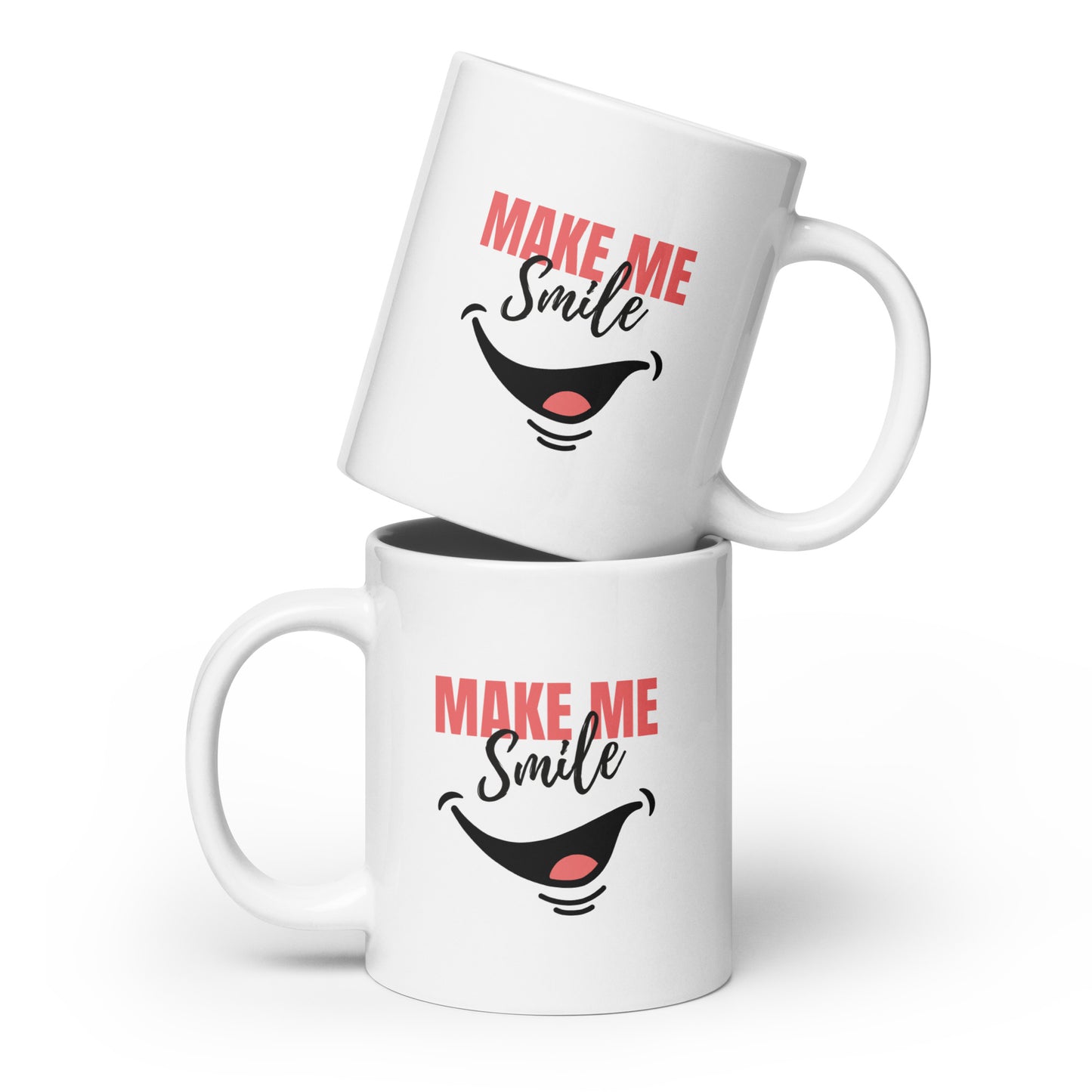 White glossy mug - make me smile - print on demand